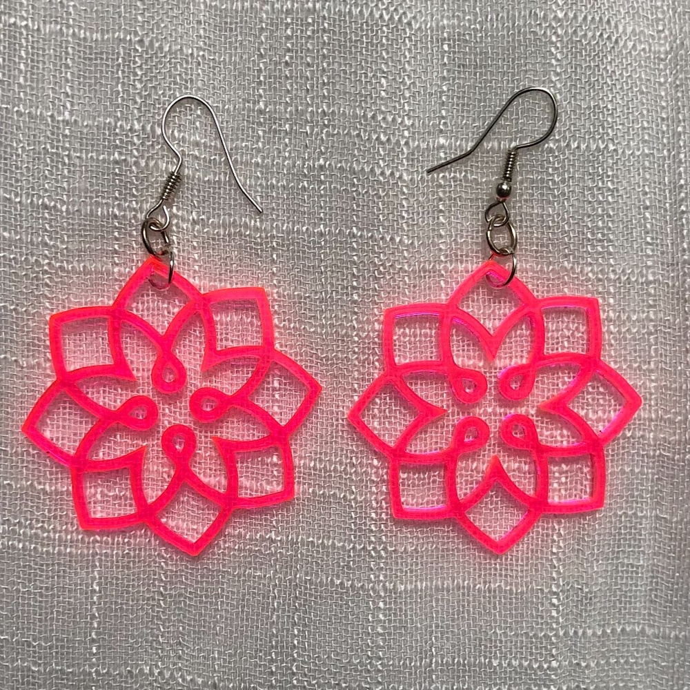NEW Laser Cut Hot Pink Translucent Earrings